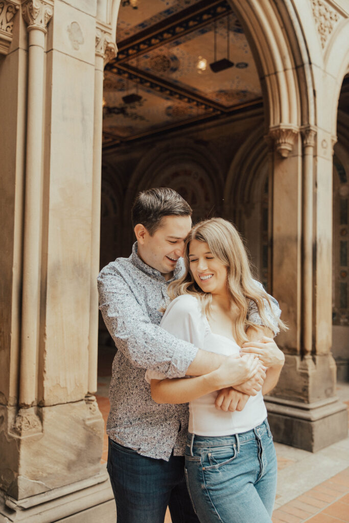 Bethesda fountain engagement photos, Bethesda fountain Bethesda terrace engagement portraits, Central Park, Central Park engagement photos, Central Park couple photos, bridal hair and makeup, engagement outfits, Loeb boat house engagements, New York City engaged couple, New York City bride, Manhattan engagement session, bow bridge engagement photos, New York City engagement locations, New York wedding photographer, destination engagements, destination wedding photographer