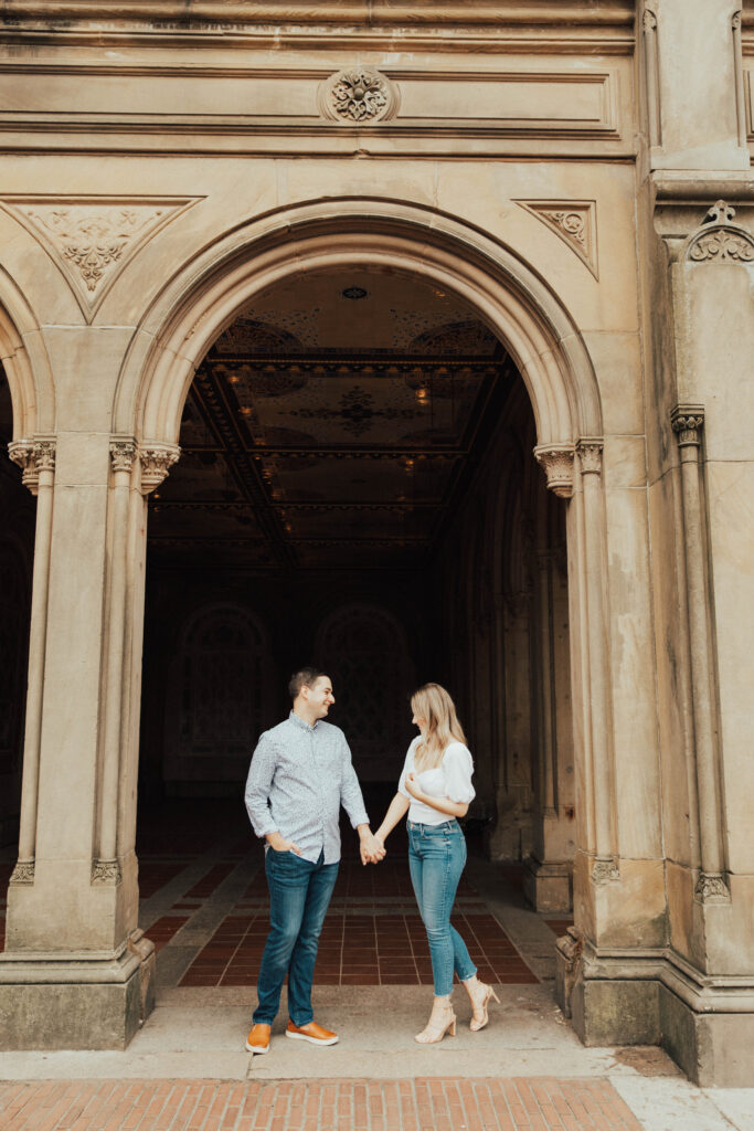 Bethesda fountain engagement photos, Bethesda fountain Bethesda terrace engagement portraits, Central Park, Central Park engagement photos, Central Park couple photos, bridal hair and makeup, engagement outfits, Loeb boat house engagements, New York City engaged couple, New York City bride, Manhattan engagement session, bow bridge engagement photos, New York City engagement locations, New York wedding photographer, destination engagements, destination wedding photographer