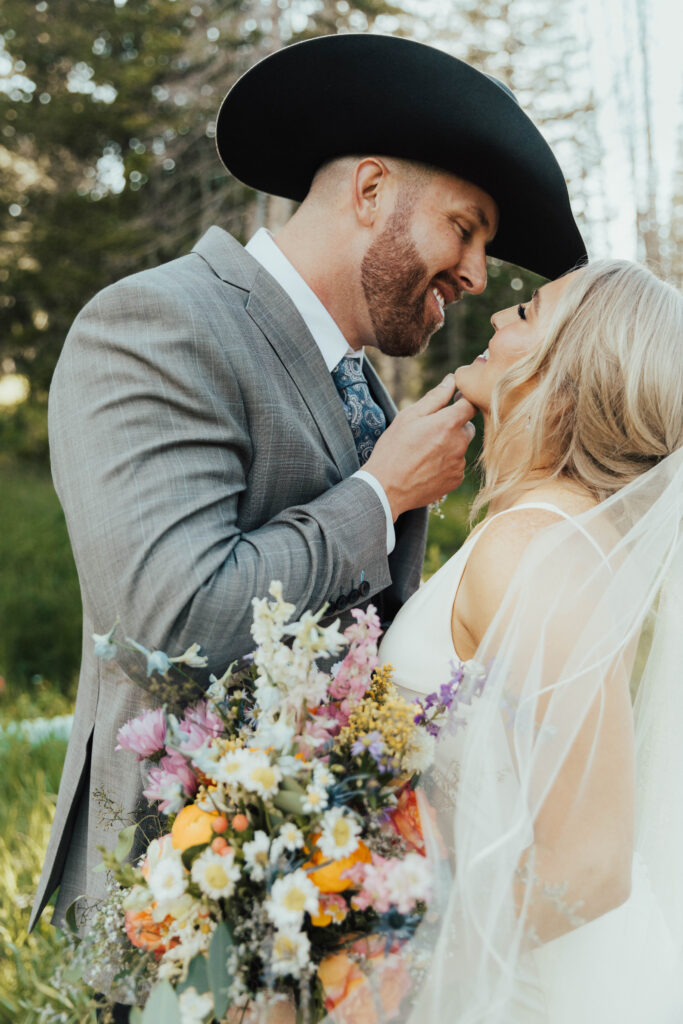 luxury mountain wedding photographer, intimate wedding venue, colorful wedding, wildflower wedding floral arrangements, western luxe groom inspiration, destination wedding photographer, timeless mountain wedding photos, couture wedding gown inspiration, elegant outdoor wedding ceremony, intimate mountain wedding ceremony, alta lodge wedding photos