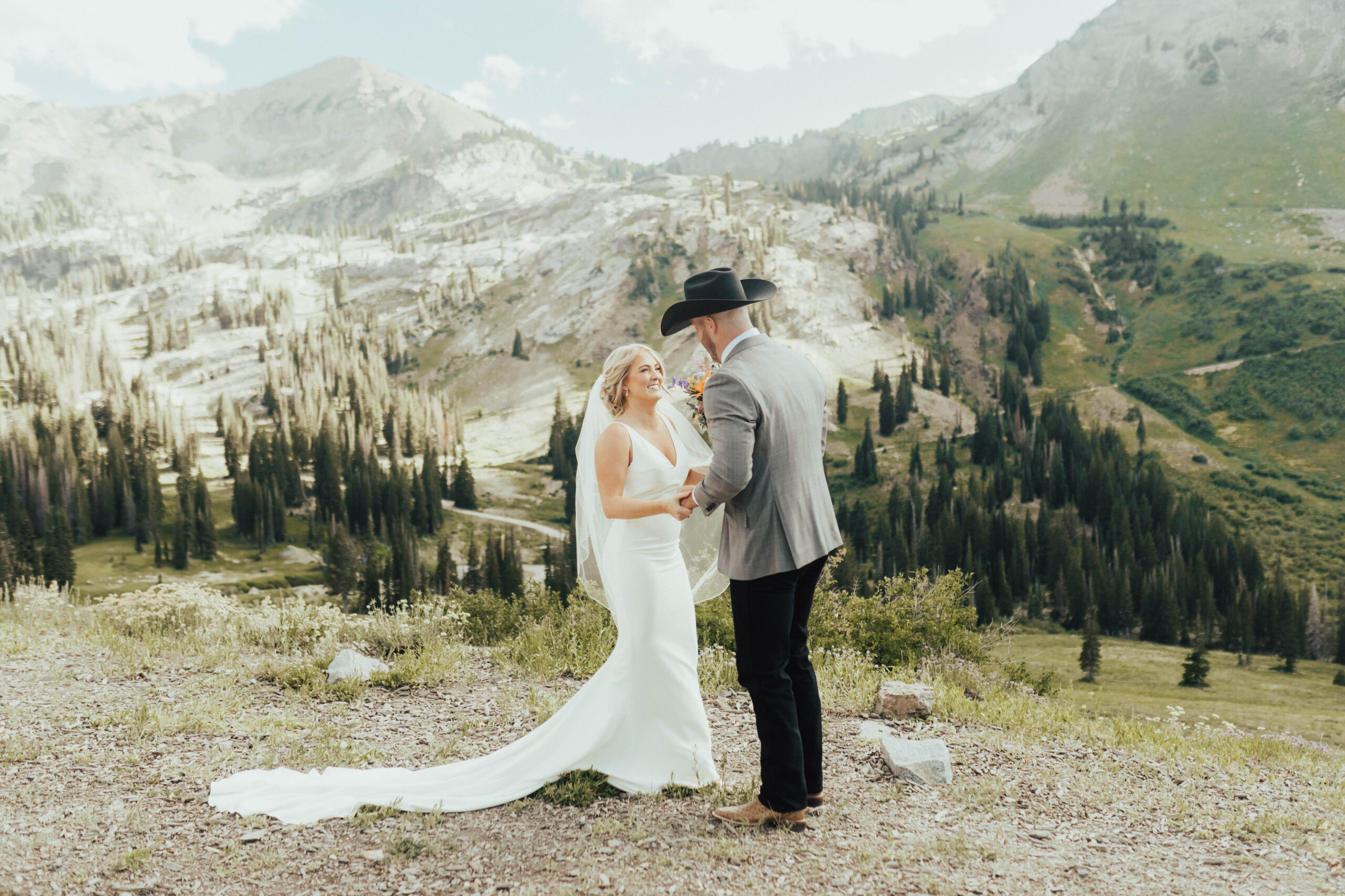 luxury mountain wedding photographer, intimate wedding venue, colorful wedding, wildflower wedding floral arrangements, western luxe groom inspiration, destination wedding photographer, timeless mountain wedding photos, couture wedding gown inspiration, elegant outdoor wedding ceremony, intimate mountain wedding ceremony, alta lodge wedding photos