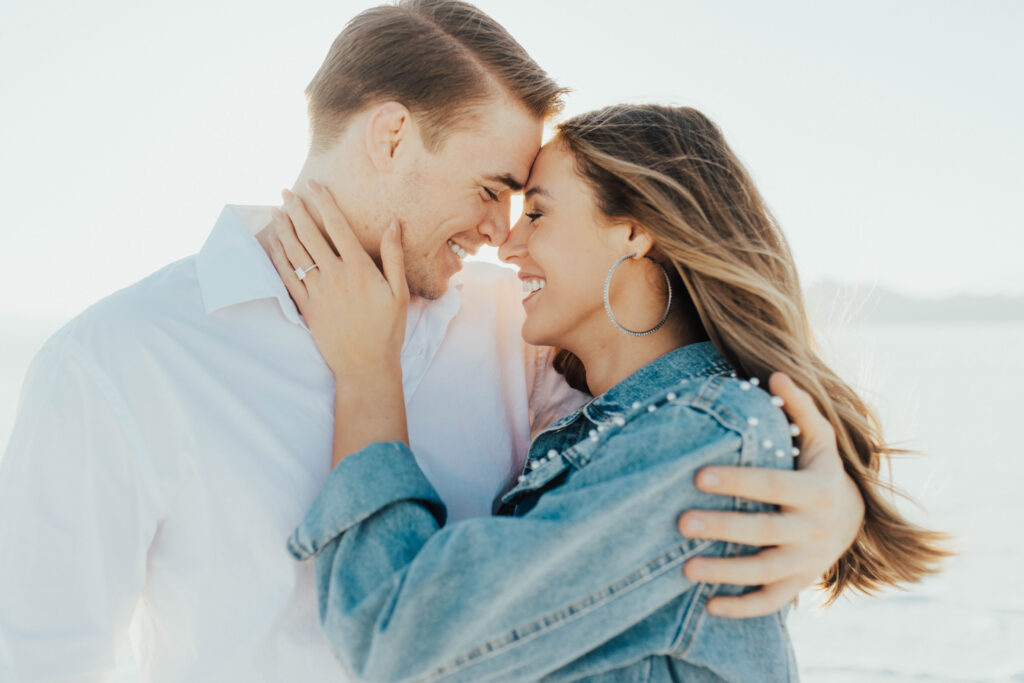 Romantic golden-hour moment during Salt Flats engagement session.