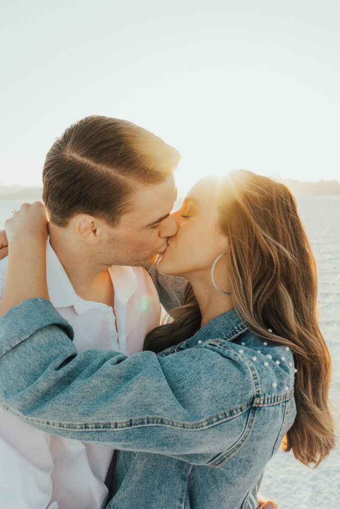 Soft, romantic moment during Salt Flats elopement-inspired portraits.